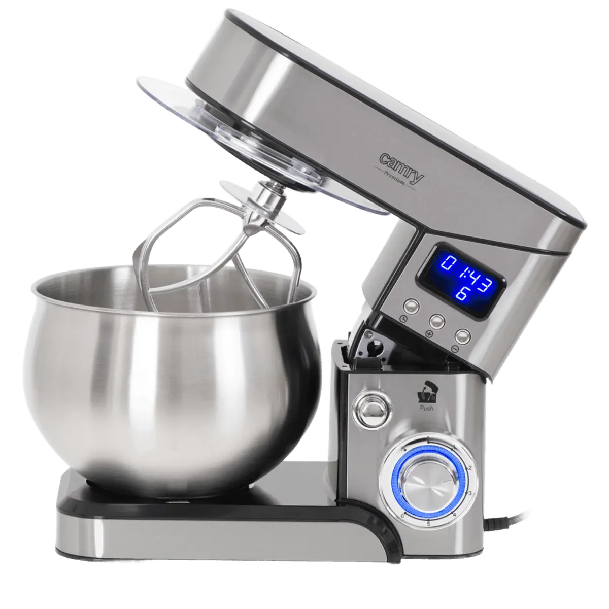 Mixer planetar cu display LCD, 2000W, 5L, 3 accesorii și 6 viteze